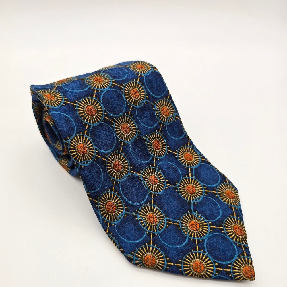 Ermenegildo Zegna Silk Tie Navy Blue Copper Sunburst Geometric Italy Men